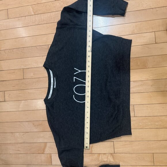 RAE DUNN Cropped Sweatshirt Top Heathered Charcoal Cozy Size XS - Picture 10 of 11